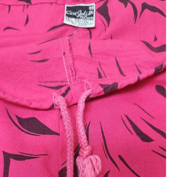 C'EST JOLI by Laura Vintage Hot Pink Animal Print drawstring Shorts Women's Med - Picture 8 of 9